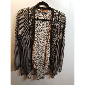 Belldini Women's  Large Black/White  Mixed‎ Print Water  Fall  Cardigan  Sweater
